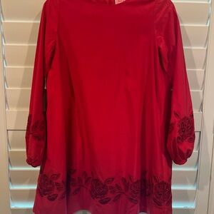 kate spade Red Long Sleeve Dress with Black Floral Accents